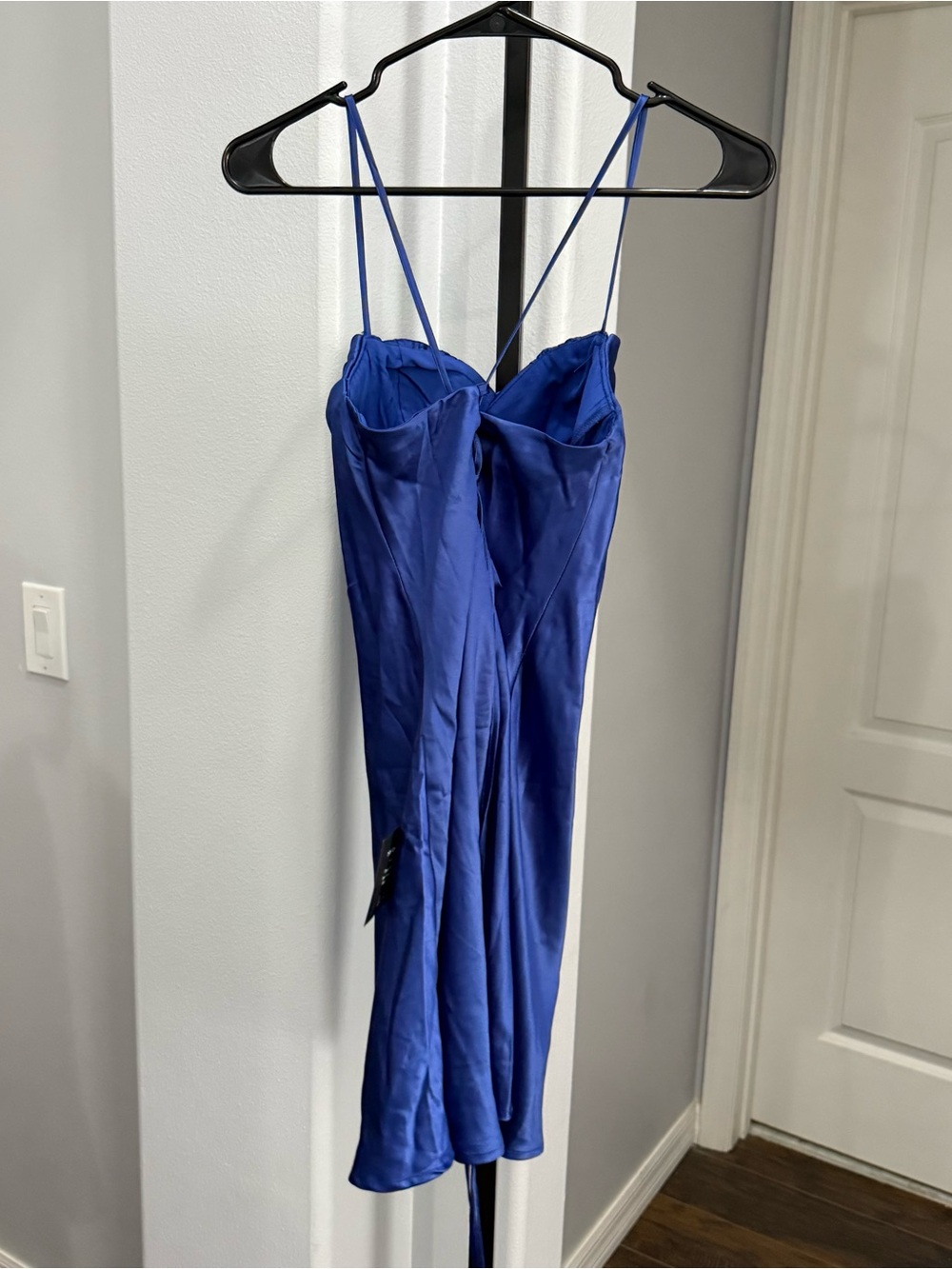 Lulus Luxe Simplicity Satin Lace-Up Mini Dress Blue Basic Sleeveless Size Medium - Picture 5 of 6